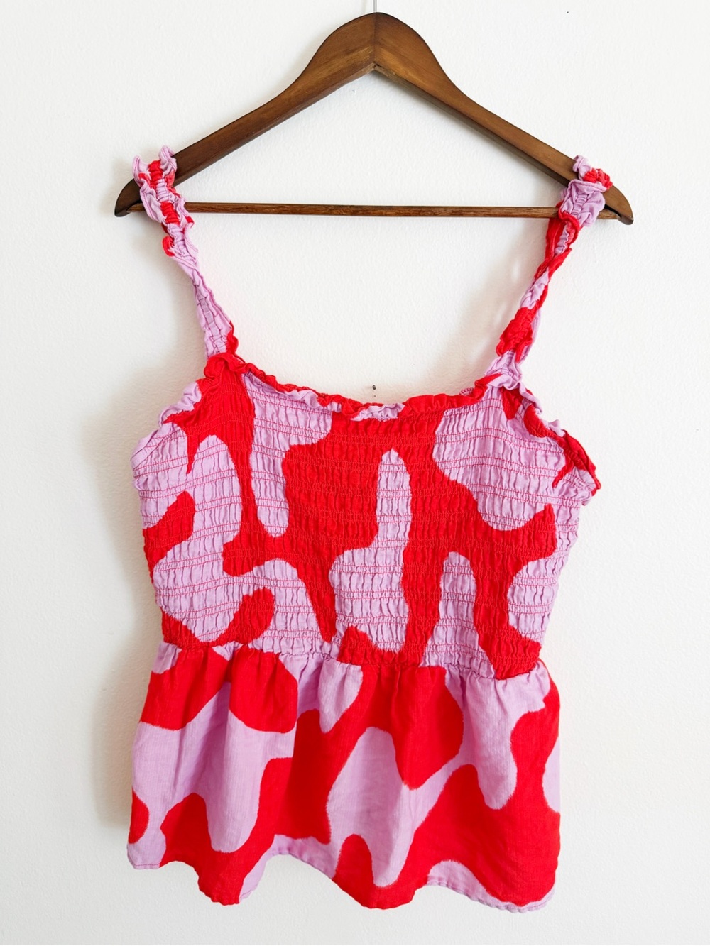 Ava & Viv Red and Pink Smocked top with Ruffle Neck 1X